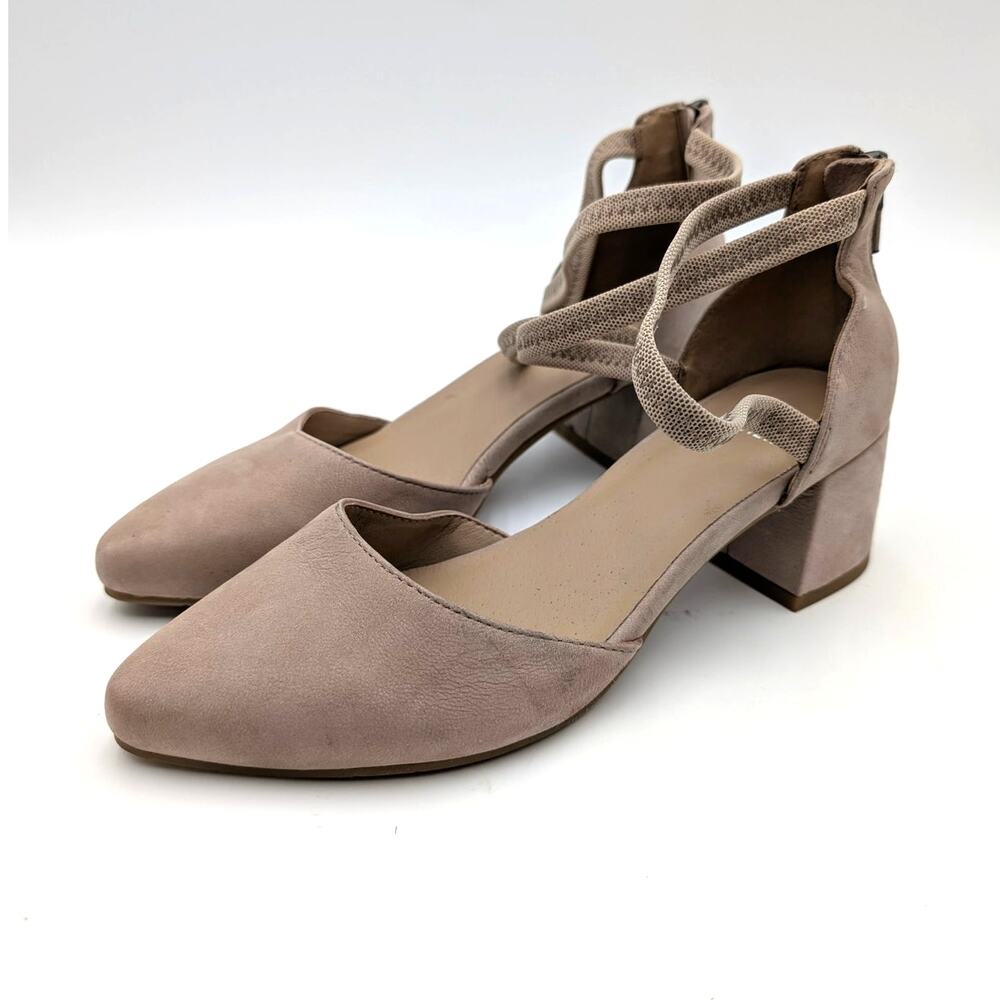 Eileen Fisher Venice Block Heel Pump Back Zip Women's Natural Size US7 EU37.5